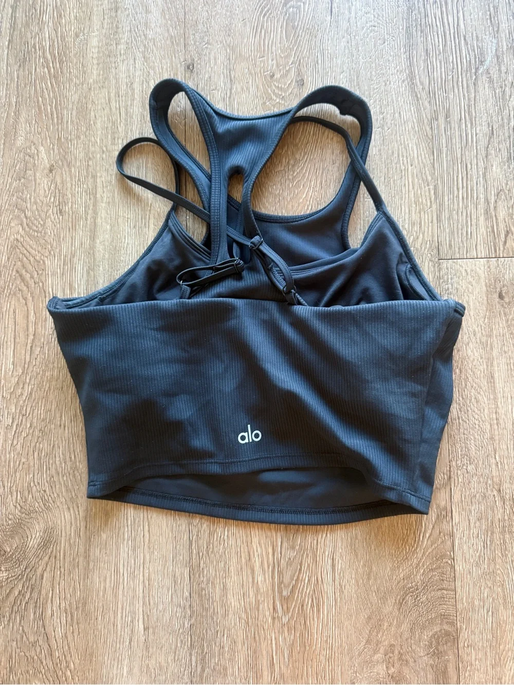 ALO Yoga Black Ribbed Racerback Longline Sports Bra